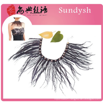 fashion handmade hot sale vintage sexy shirt bib jeweled high fake beaded feather collar necklace wholesale